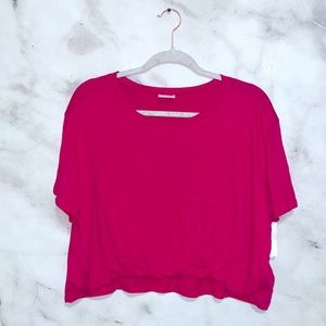 Abound Fuschia Red/Pink Drop Shoulder Twist Tuck Waist Crop Top